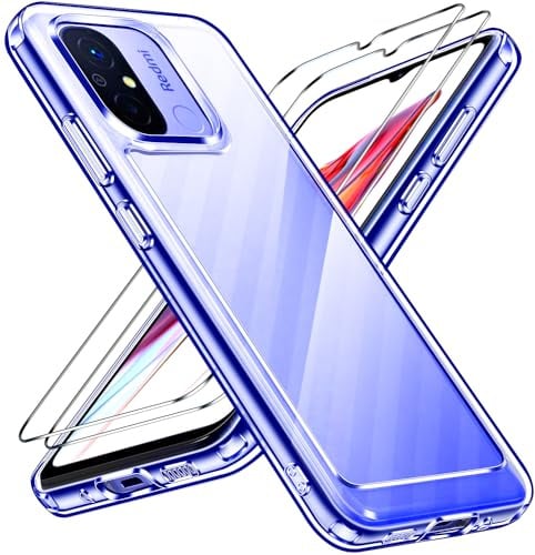 ivoler Nie Vergilbung Klar Hülle für Xiaomi Redmi 12C, 1 Handyhülle mit 2 Stück Panzer Schutz Glas, [Militärischer Schutz] Stoßfest Transparent Schutzhülle Dünn Durchsichtige Case