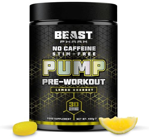Beast Pump Non Stim Pre Workout Powder - 30 Servings - Stim Free Preworkout - Lemon Sherbet