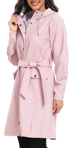UNQUEBELLA Trench long pour femme, manteau coupe-vent avec ceinture, manches longues, revers à revers et double boutonnage, rose, XL
