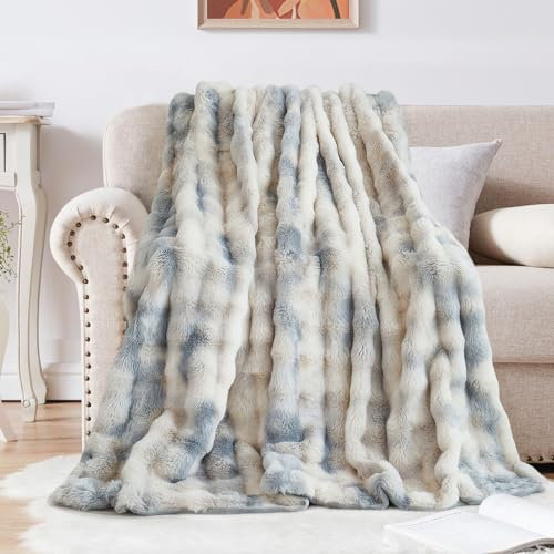 Kuscheldecke Kaninchen Plüsch Decke Super Soft Wohndecke Dick 1000 G/M² Flanell Decke Warme Überwurfdecke Sofadecke Vielseitig Blanket Für Bett Sofa Schlafzimmer Büro Tie Dye Blau 160 x 200cm