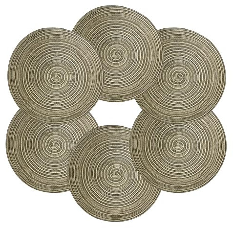 Tischset Rund Geflochten, Platzset Rund 6 stück, Baumwolle Tischsets Abwaschbar Hitzebeständige, 37 * 37 cm (Gelbbraun)