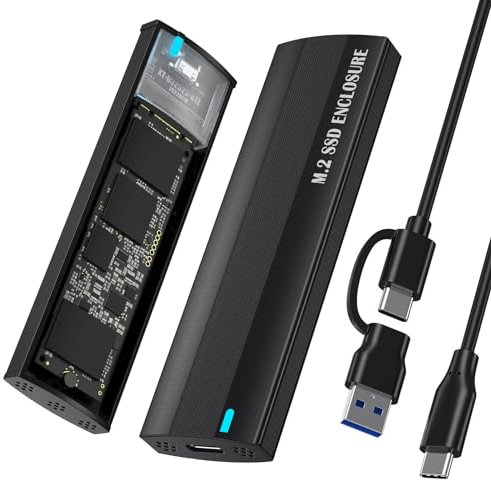 SHUBEIEUMI Carcasa SSD M.2 NVMe SATA Adaptador, Adaptador Externo USB 3.1 Gen2 10Gpbs a M.2 PCIe Caja, para M.2 PCIe NVMe M-Key 2230/2242/2260/2280 SSD, con USB C 2 en 1 Cable-Negro