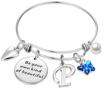 TINGN Armbänder Damen Silber Charm Armband Damen Mädchen, Schmetterlings Armband Initiale P Armband Buchstaben Armbänder Mädchen Silber Schmuck Personalisierte Geschenke für Frauen Teenager Mädchen