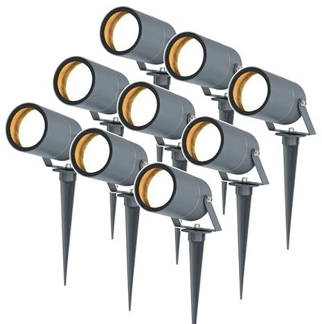 HOFTRONIC 9er Set Spikey LED Gartenstrahler Aluminium - IP65 Wasserdicht - GU10 Fassung - Dimmbar - Erdspießstrahler Anthrazit (RAL7016)
