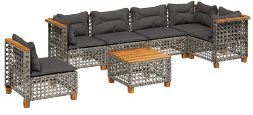 vidaXL Garten Sofa Garnitur 7-TLG., Gartenmöbel Set mit Kissen, Sitzgruppe für Garten Terrasse, Sitzgarnitur Lounge Modular, Grau Poly Rattan