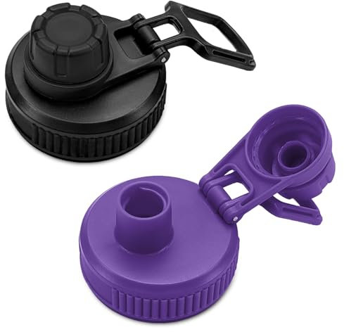XccMe Auslaufdeckel für Hydro Flask Weithals-Trinkflaschen, 2 Stück, Ersatzdeckel für die meisten Weithals-Trinkflaschen mit Griff, leicht zu tragen, Schwarz und Violett