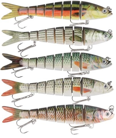 Angelköder, Barsch Köder Wobbler Zander Köder Hechtköder Kunstköder Angeln, Swimbait Köderfische für Süß und Salzwasser Realistischen Angel Köder für Männer Familien Jerkbait Angelzubehör 5 Stück