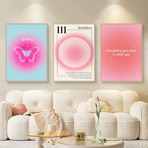Viusneun Moderne Aura Poster Set Rosa Leinwand Bilder Wanddeko Wohnzimmer Aesthetic Room Deko Kunstdruck Wandbilder Kunst Schlafzimmer Deko ohne Rahmen (30x40cm,B)