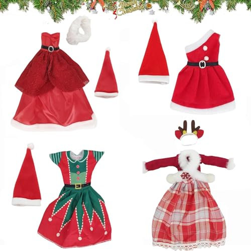 KWHSUN 4 Stück Kleidung für Puppen,Weihnachten Puppenkleidung Kleidung,Weihnachten Puppe Zubehör für 30 cm Puppen zubehör,mit Röcke,Mützen,Schals