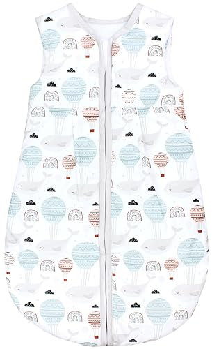 TupTam Schlafsack Baby - Wärmender Ganzjahresschlafsack 2.5 TOG, OEKO-TEX, Ärmellos, Farbe: Wal mit Heißluftballon, Größe: 104-110