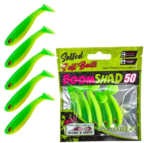 SEABUZZ Gummifische Angelköder Set 5 STK x 50mm - Gummiköder für Hecht | Wels Zander - Forelle & Barsch Kunstköder - Raubfisch Angelnset - Süß- Salzwasser Angelausrüstung