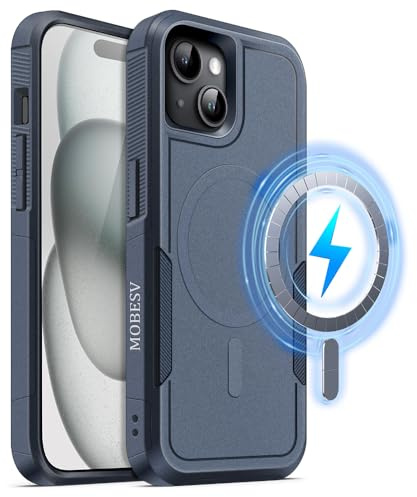 MOBESV Magnetisch Hülle für iPhone 14 Plus/iPhone 15 Plus 6,7 Zoll, Handyhülle kompatibel mit MagSafe, Matte Stoßfeste Cover, Königsblau