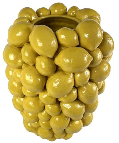 degawo Steingut Vase mit authentischen Zitronen, Gelb - Dekovase 19 x 19 x 26 cm, sommerliche Wohn-Deko