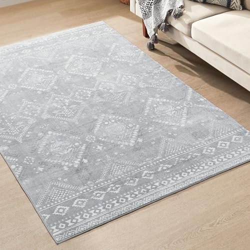 SONGMICS HOME Boho Teppich, 160 x 230 cm, Schlafzimmer Teppich, Wohnzimmerteppich, rutschfesterteppich, waschbarerteppich, flauschig, Dekoration, für Wohnzimmer, Taubengrau TAR029G02