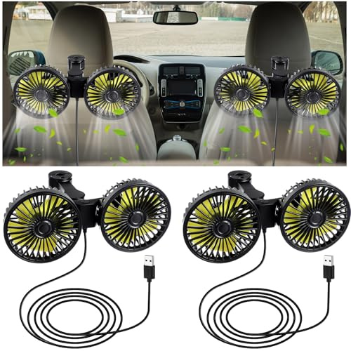 Tujoe Lot de 2 ventilateurs de siège de voiture pour siège arrière de voiture portable USB 12 V Ventilateur rotatif à 360 degrés Puissante circulation d'air électrique pour véhicules SUV (style USB)