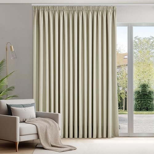 Deconovo Gardinen mit Kräuselband Blickdicht Vorhänge Gardinen Wohnzimmer Vorhang Verdunkelung Kälteschutz Raumteiler Vorhang Thermogardine, 175x300 cm(HöhexBreite), Beige, 1 Stück