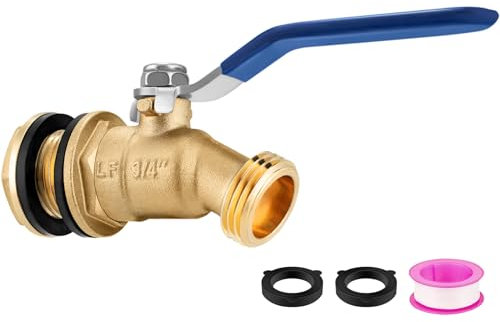 Robinet de réservoir d'eau en laiton avec filetage mâle de 1,9 cm, sans plomb, raccord de cloison et robinet à boisseau sphérique quart de tour avec rondelles