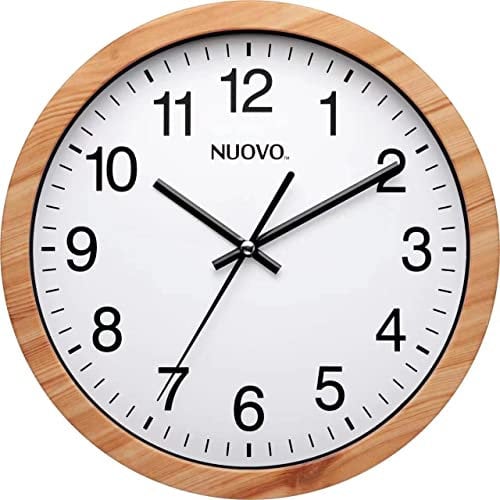 NUOVO 14 Wood Grain Round Wall Clock Silent and Not Tickling Vintage Wall Clock for Living Room Bedroom Kitchen (35cm / 14)