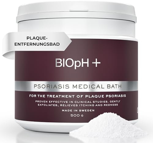 BIOpH+ Schuppenflechte (Psoriasis) Badbehandlung 500 g | Medizinisches Badesalz zur Linderung von Plaque-Psoriasis | Natürliche Alternative oder Ergänzung zu Cremes