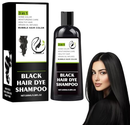 Shampoo Colorante Nero Intenso, Hair Dye Shampoo, Copertura Progressiva dei Capelli Bianchi, Idratazione Profonda per Capelli Setosi, Applicazione Domestica in 20 Minuti