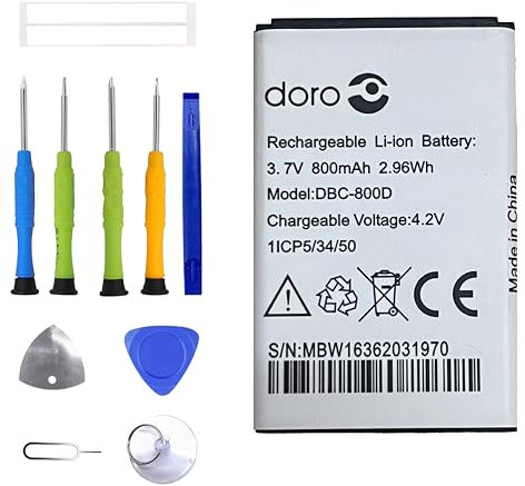 ERYNK DBC-800D WiFi Replacement Battery Compatible with Do-ro Phone 6620 6530 6520 6050 5030 2424 1361 1360 1350 5516 6551 6526 Phone Easy 500 508 611 with Tool Kit