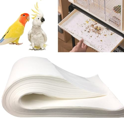Docuuleuy 100 Stück Vogelkäfig-Einlagen, weiß, Einweg-Papiereinlagen, groß, vorgeschnitten, saugfähig, für Haustiere, Vögel, Papageien