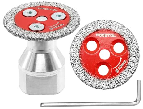 FOCSTOL Mini Disco Diamantato per Gres Porcellanato - 2 pezzi Lama Diamantata per Taglio Piastrellee 40mm e 1 pezzo Flangia M14 per Marmo, Granito, Pietra Artificiale, Gres Porcellanato, Ceramica