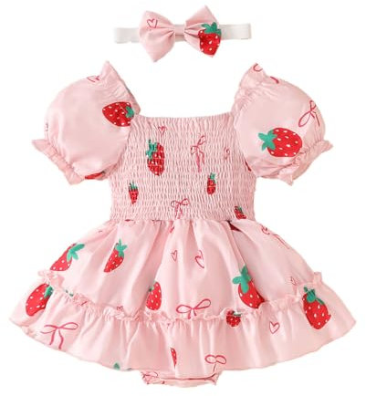 Generisch 2025 Bebé Niña Manga Corta Volantes Fresa Estampados Mamelucos Recién Nacido Monos Vestido Body Sin Mangas 80, rojo, 6-9 meses