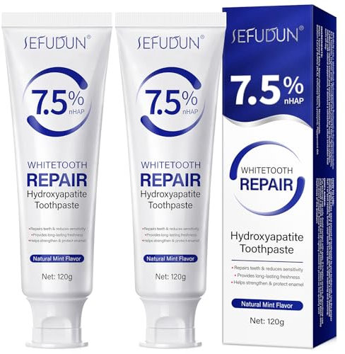 Hydroxyapatite Toothpaste, 7.5% Nano Hydroxyapatite Toothpaste 120g - Enamel Repair & Sensitivity Relief, Fluoride-Free, Natural Whitening, Fresh Mint | Dentist-Recommended for Sensitive Teeth, 2PCS