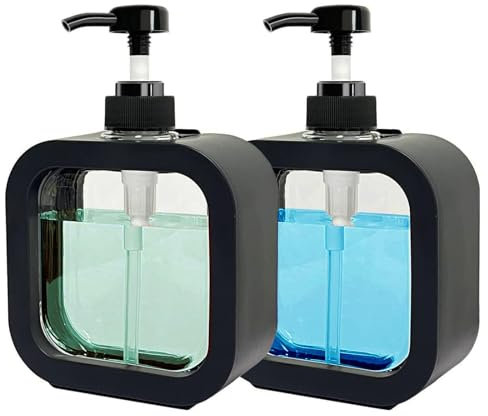 Distributeur Savon, 2 Pièces Transparent Bouteilles de Gel Douche, 300 ML Distributeur Gel Douche, Flacons Savon Cuisine, Bouteilles de Shampooing et D'après Shampooing, Noir(Réutilisable)