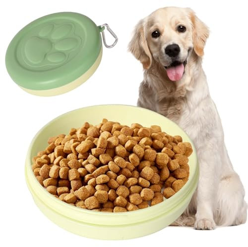 Hundenapf für Unterwegs, Tragbar Auslaufsicher Trinknapf Fressnapf mit Deckel und Karabiner, Haustier Reisenapf Fressnapf für Hunde Katzen, Ideal für Reisen, Spaziergänge & Alltag (370 ml) (Grün)