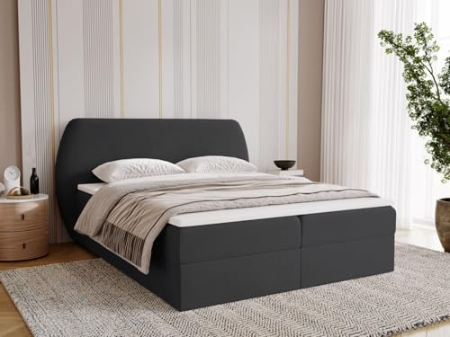 GRAINGOLD Bogota Bett 140x200, Boxspringbett mit Bettkasten, Polsterbett mit Bonell-Matratze, Samt Stoff, mit Topper, mit Kopfteil (Schwarz, 140x200)