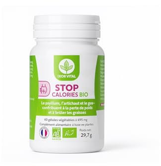 Ixor Vital Stop Calories Bio - Complément Minceur 60 Gélules Végétales - Guarana, Artichaut, Thế Vert - Fabriqué en France - Bio, Vegan, Sans Sucre - Aide Perte de Poids & Digestion