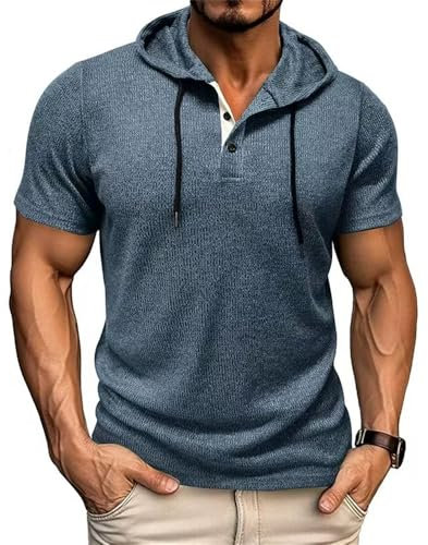 BERCIELY Kapuzenpullover Herren Draussen Sandstrand Workout Sportshirt Casual Mode Einfarbig Kurzarm Leichte Weich Atmungsaktiv Laufshirt F-Grey M