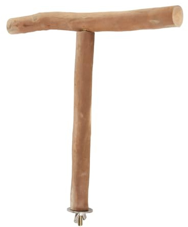 Grcfumo T Shaped Wood Bird Perch, Azalea Wood Bird Stand Tabletop, Fun Grinding Chewing Exercising for Bird Cage