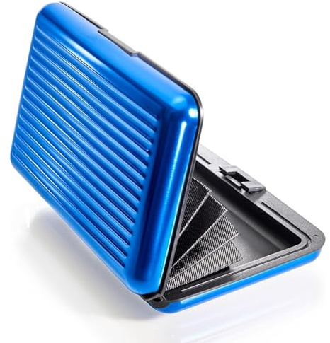 ZYEKIU Porte Carte Aluminium Porte Carte Homme Portefeuilles et Porte Cartes Portecartes Bancaire Rigide Anti piratage RFID en Aluminium 6 Slots pour Vos Cartes de Crédit Couleur:Bleu