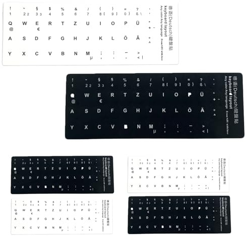 mkemka 6 Stück Tastaturaufkleber Deutsch, Universal Keyboard Stickers mit Beschichtung für Computer Pc Laptop & Notebook Tastaturen (3X Schwarz, 3X Weiß)