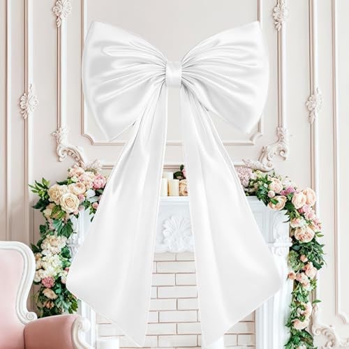 Große Satinschleife, 24x40 Inch Riesen Schleife, Exquisit Schleifen Deko, Geschenkschleife Groß für Hochzeit, Weihnachten, Wanddekoration, Geburtstag, Babyparty, Partydekoration (Weiß)