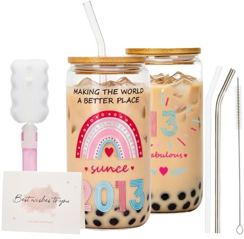 Chovbe 13th Birthday Gifts for Girls - Gifts for 13 Year Old Girls | Glass Tumbler with Lid & Straw, Thoughtful Presents for Daughter Niece Granddaughter Sister