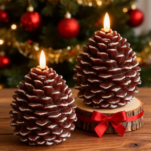 2 Stück Flammenlose Tannenzapfenkerzen,Led Flammenlose Tannenzapfen Kerzen,3D Tannenzapfen Imitat Flammenlose Kerzen,Weihnachtskerzen Eichel Deko für Weihnachten Dekoration, Heimdekoration