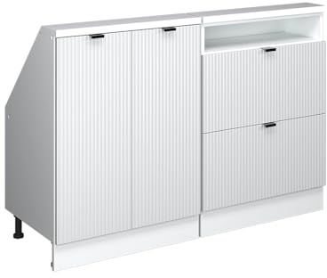 Vicco Küchenschrank für Dachschrägen R-Line, Weiß Riffel, 120 cm 2er Set, geeignet für schräge Wände und Variable Küchenmontage