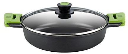 BRA Cacerola Baja con Tapa de Cristal y Asas de Silicona, Aluminio fudido, Negro, 32 cm