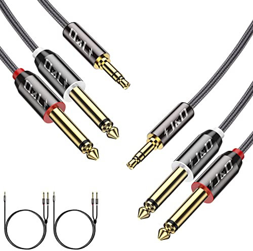 J&D 3,5 mm (1/8 Zoll) TRS Männlich auf 2X 6,35 mm (1/4 Zoll) TS Männlich Mono Kabel Splitter mit Nylon Braid für Laptop/Heimkino Geräte/Verstärker und Meisten Telefon, 2-Pack, 2.7 M