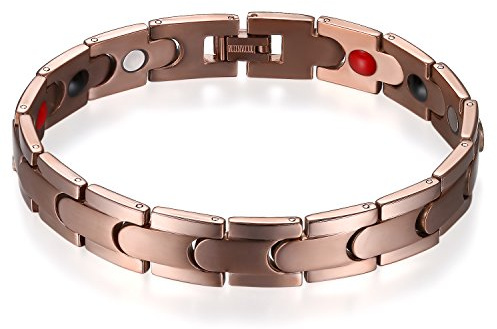 Flongo Herren Magnetarmband Titan Magnet Therapie Kugel Perle Perlen Armband Armreif Magnetarmband Rose Gold Gesundheit breit Poliert Herren Männer Damen mit freies Einstellwerkzeug rosegold