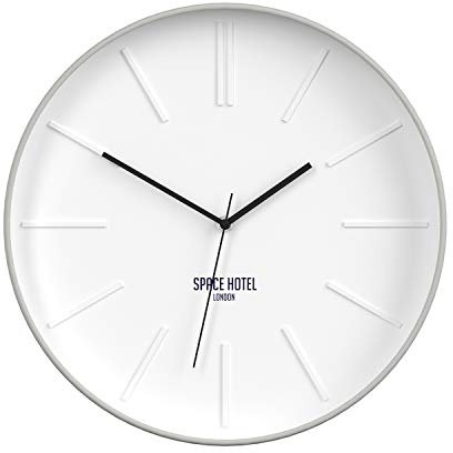 Space Hotel London ® Sci Fi Sid Silent Wanduhr - Modernes minimalistisches 3D-Marker-Zifferblatt mit technischem Farbpalettengehäuse - 35cm (Hellgrau)