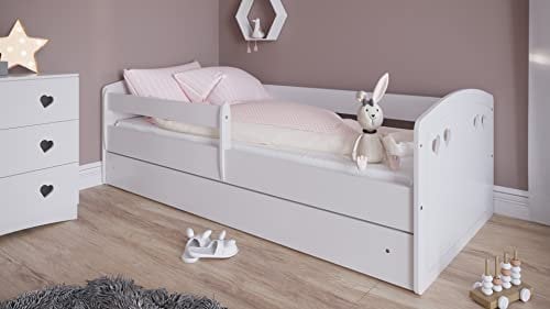 Bjird Kinderbett Jugendbett 80x140 80x160 80x180 Weiß mit Rausfallschutz Schublade und Lattenrost Kinderbetten für Mädchen und Junge - Julia (80 x 140 cm ohne Matratze, Weiß)