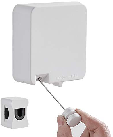 Corde à Linge Rétractable 6 Mètres Acier Inoxydable Fil à Linge Extensible Invisible Réglable Clothesline Murale Facile Installer pour Intérieur Extérieur