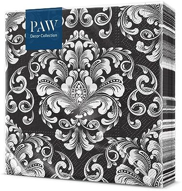 PAW - Servietten 3-lagig (33 x 33 cm) I 20 Stück I Perfekt für Kommunion, Hochzeit, Konfirmation und Feiern I Papierservietten Bunt I Besondere Anlässe, Ornamente, Schwarz I Beautiful Moments
