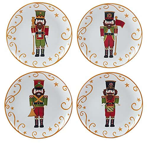 Certified International 37320SET4 Holiday Magic Nutcracker Nussknacker 22,9 cm Dessert-/Salatteller, 4 Stück, Keramik, Mehrfarbig
