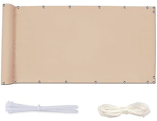 Redfire Blickdichte Balkonabdeckung 120x200cm,UV-Schutz Balkonverkleidung Sichtschutz Wetterschutz Sichtschutz am Balkon mit Ösen Nylon Kabelbinder und Kordel für Gartenzaun,Beige